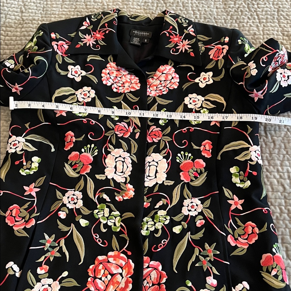 Floral Embroidered Black Coat - Picture 7 of 14